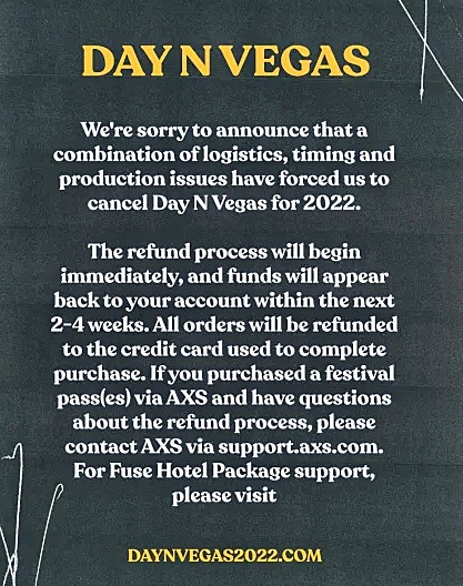 Day N Vegas Festival 2022 Cancelled